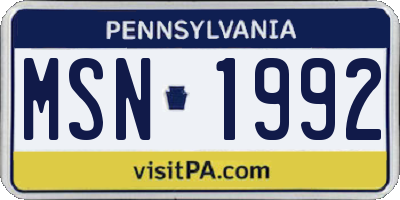 PA license plate MSN1992