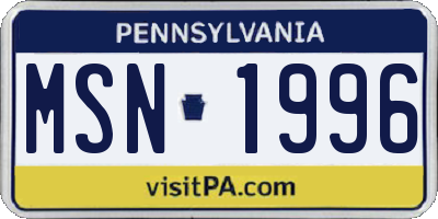 PA license plate MSN1996