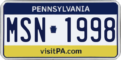PA license plate MSN1998