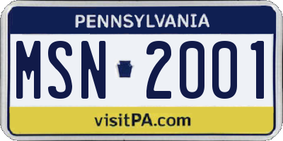 PA license plate MSN2001