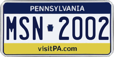 PA license plate MSN2002