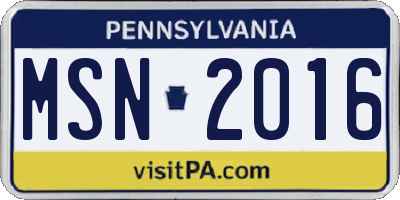 PA license plate MSN2016