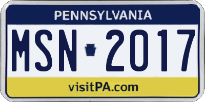 PA license plate MSN2017