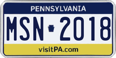 PA license plate MSN2018