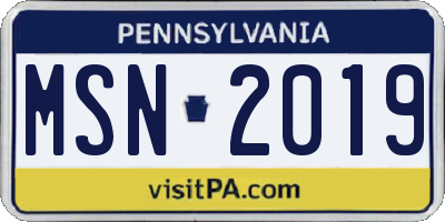 PA license plate MSN2019