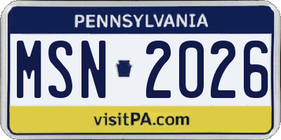 PA license plate MSN2026