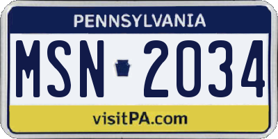PA license plate MSN2034