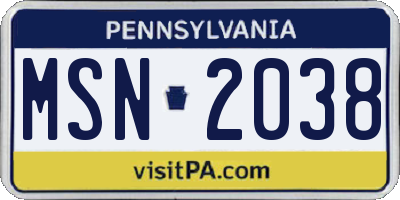 PA license plate MSN2038