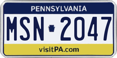 PA license plate MSN2047