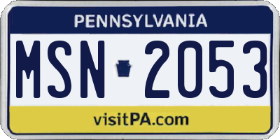 PA license plate MSN2053