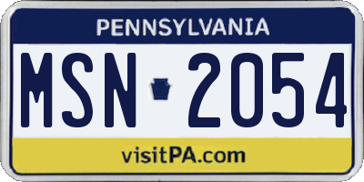 PA license plate MSN2054