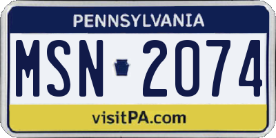 PA license plate MSN2074