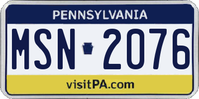 PA license plate MSN2076