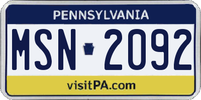 PA license plate MSN2092
