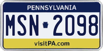 PA license plate MSN2098