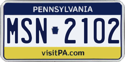 PA license plate MSN2102
