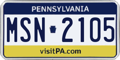 PA license plate MSN2105