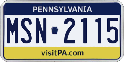 PA license plate MSN2115