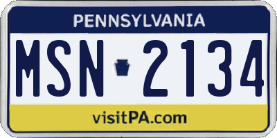 PA license plate MSN2134