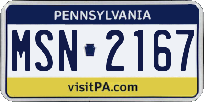 PA license plate MSN2167