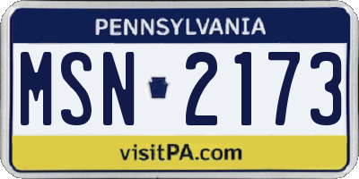 PA license plate MSN2173