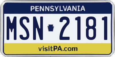 PA license plate MSN2181