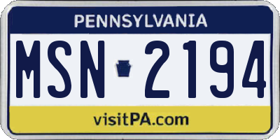 PA license plate MSN2194