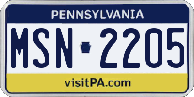 PA license plate MSN2205