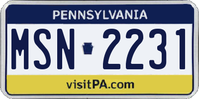 PA license plate MSN2231