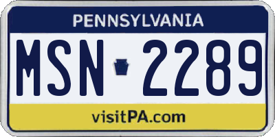 PA license plate MSN2289