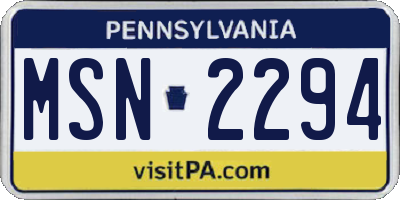 PA license plate MSN2294