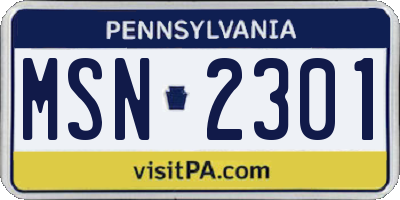 PA license plate MSN2301