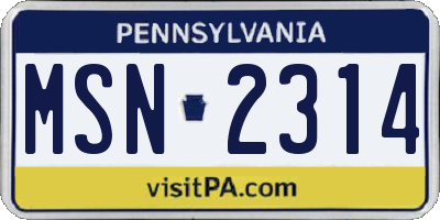 PA license plate MSN2314
