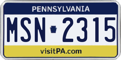 PA license plate MSN2315