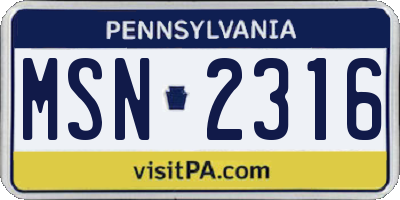 PA license plate MSN2316