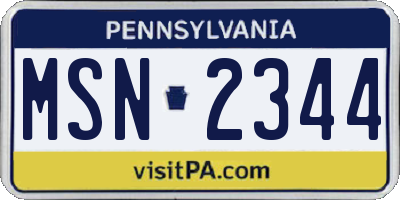 PA license plate MSN2344