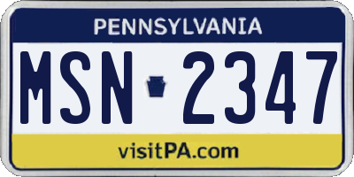 PA license plate MSN2347