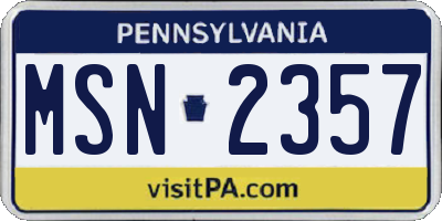 PA license plate MSN2357