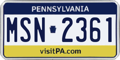 PA license plate MSN2361