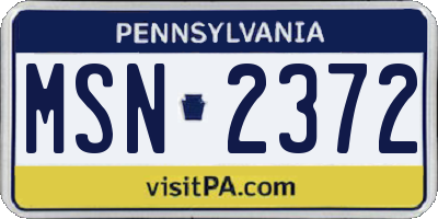 PA license plate MSN2372