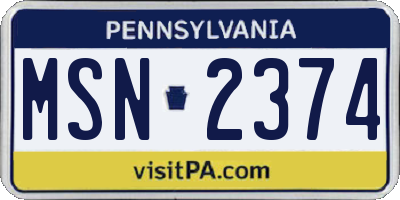 PA license plate MSN2374