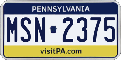 PA license plate MSN2375
