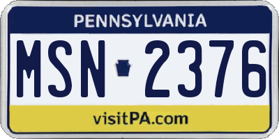 PA license plate MSN2376