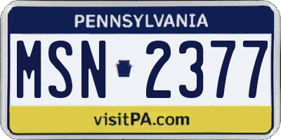 PA license plate MSN2377