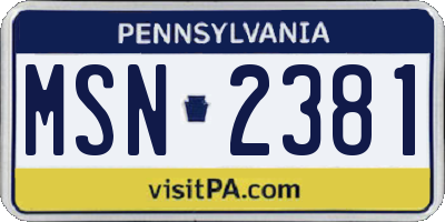 PA license plate MSN2381