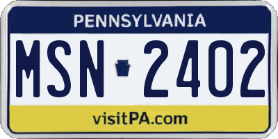 PA license plate MSN2402