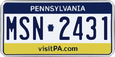 PA license plate MSN2431