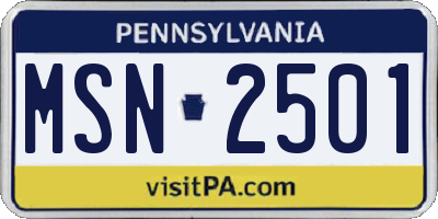 PA license plate MSN2501