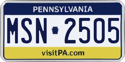 PA license plate MSN2505