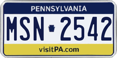 PA license plate MSN2542